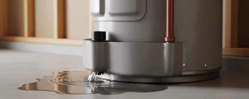 water heater leaking from the bottom puddle on utility room floor