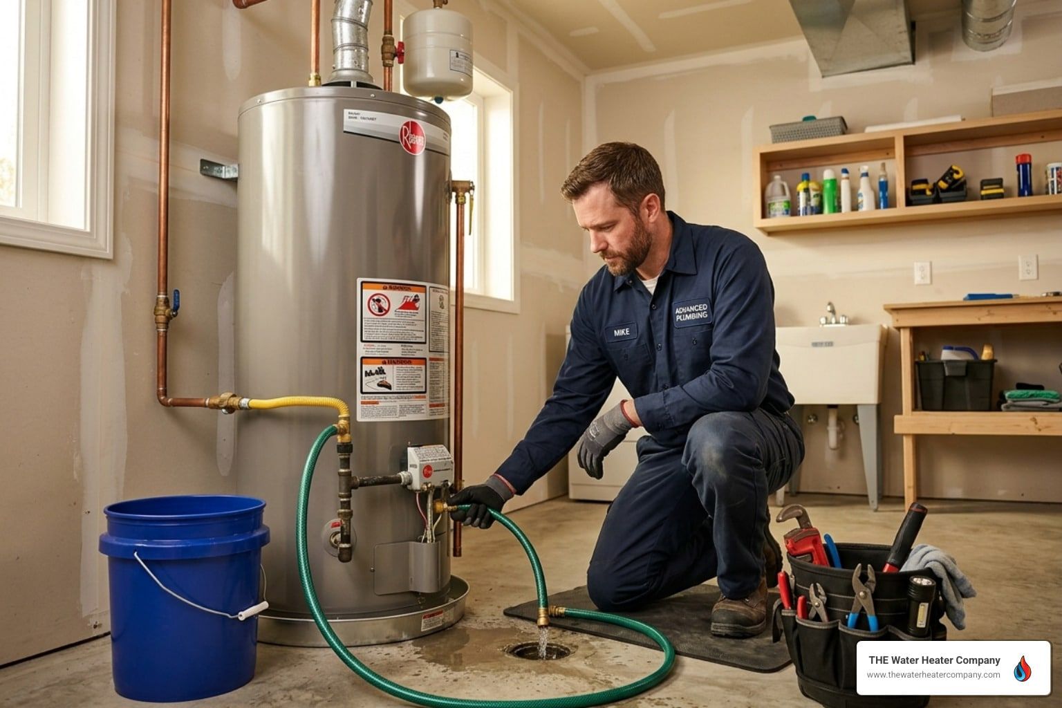 professional plumber flushing a residential water heater in a utility room - how often should you flush your water heater