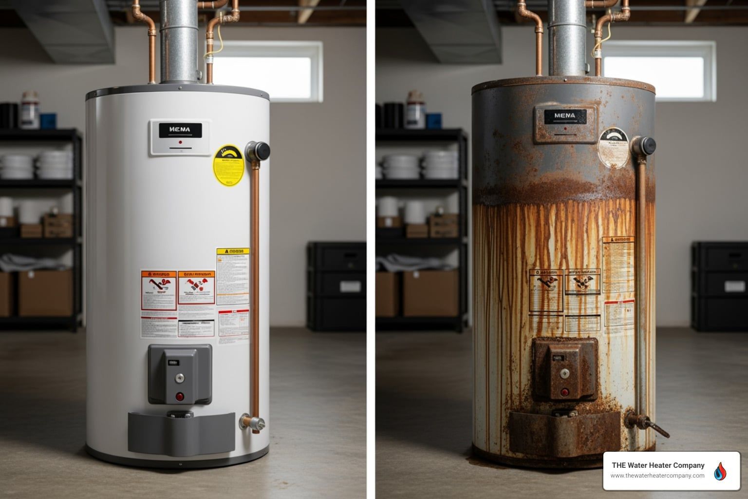 comparing a new water heater vs. a corroded unit