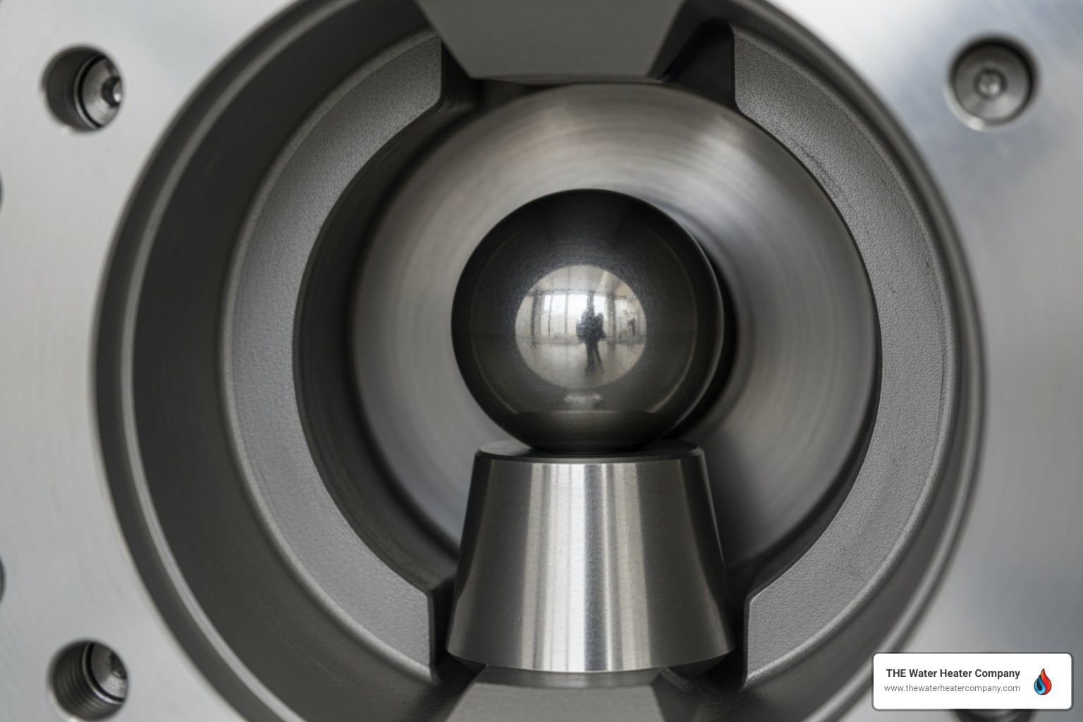 Internal components of a seismic shut-off valve showing the ball-and-socket mechanism designed to drop and block gas flow